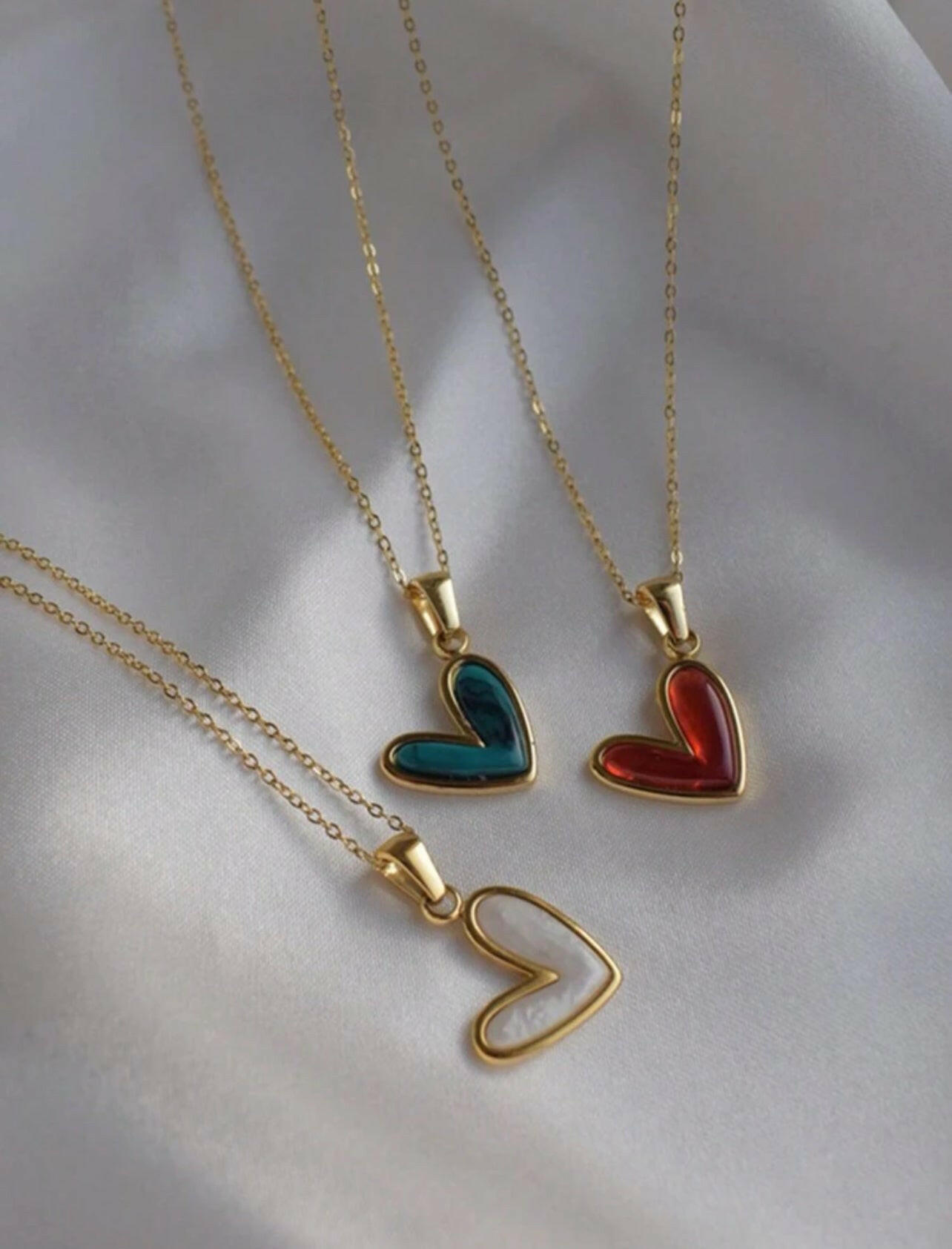 1pc Simple Stainless Steel Slanted Heart Shape Pendant Necklace