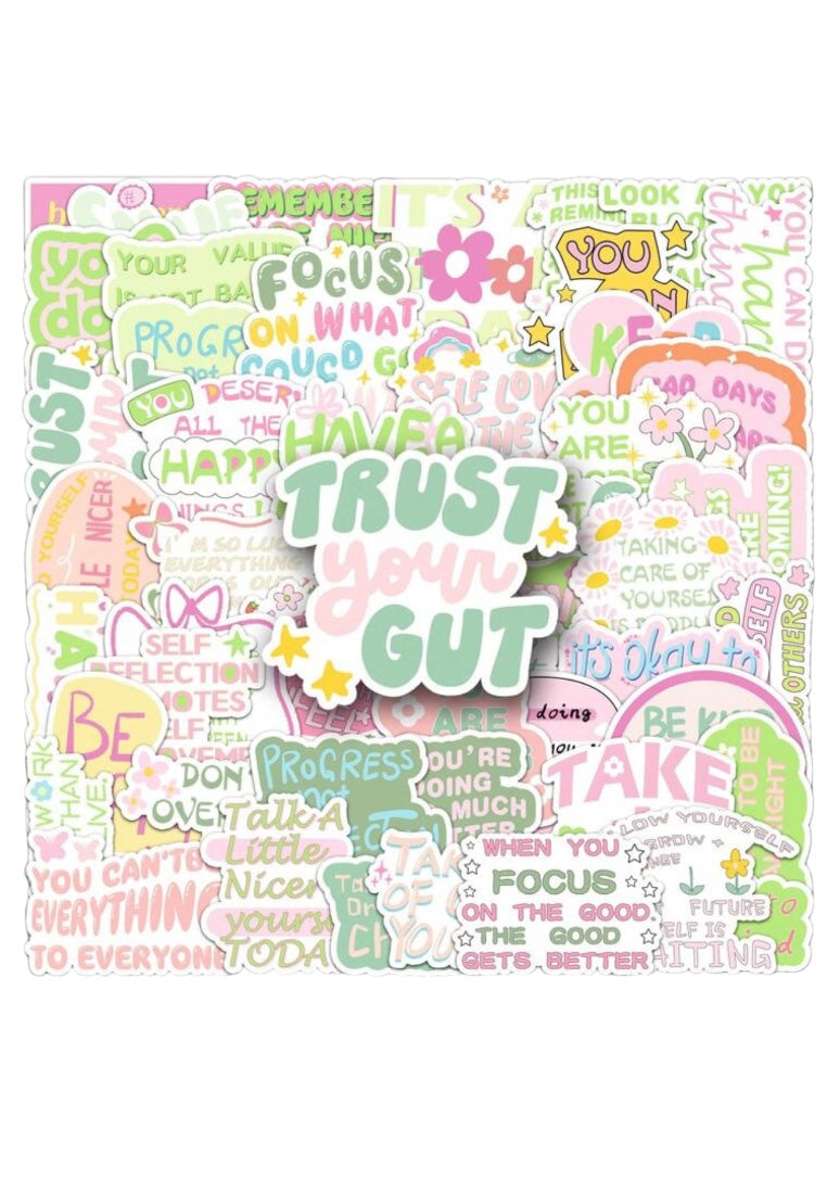 50pcs Pink And Green Danish Motivational Text Sticker