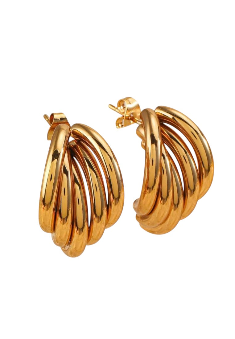 Stainless Steel Multi-Layer Line Design Stud Earrings