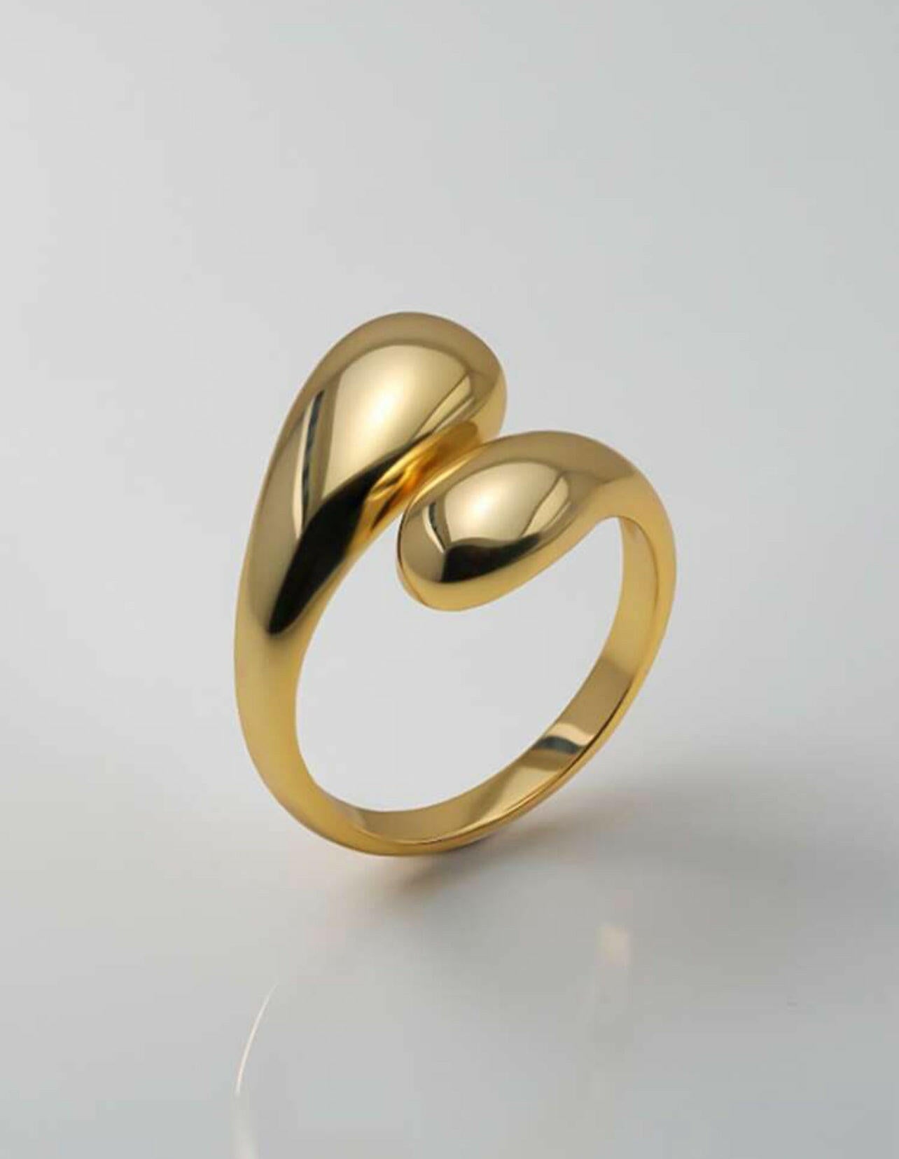 925 Sterling Silver Gold Water Drop Rings