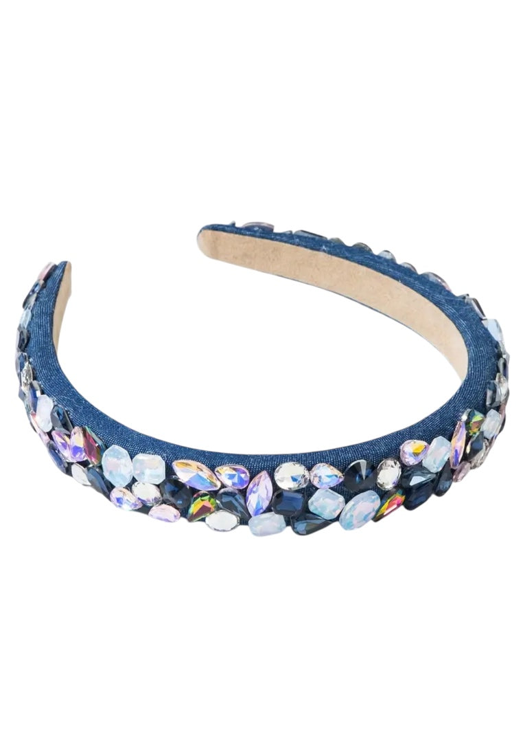Deep Blue Baroque Colorful Glass Diamond Sponge Headband