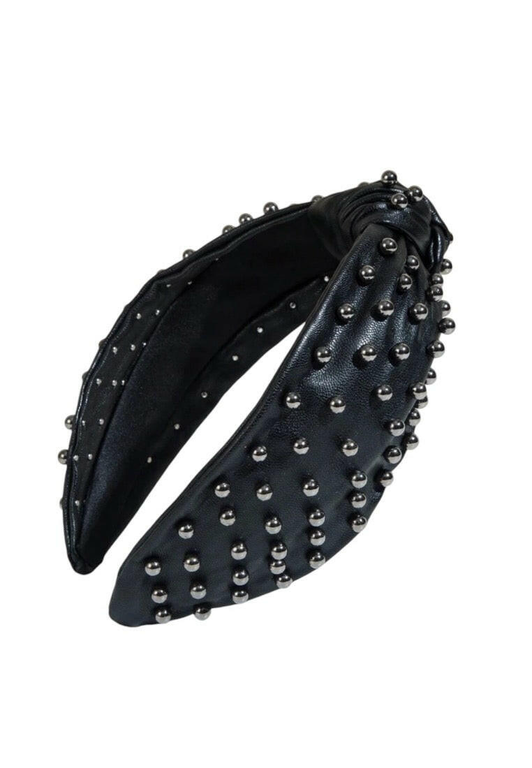 Black Leather Knot Pearl Headband