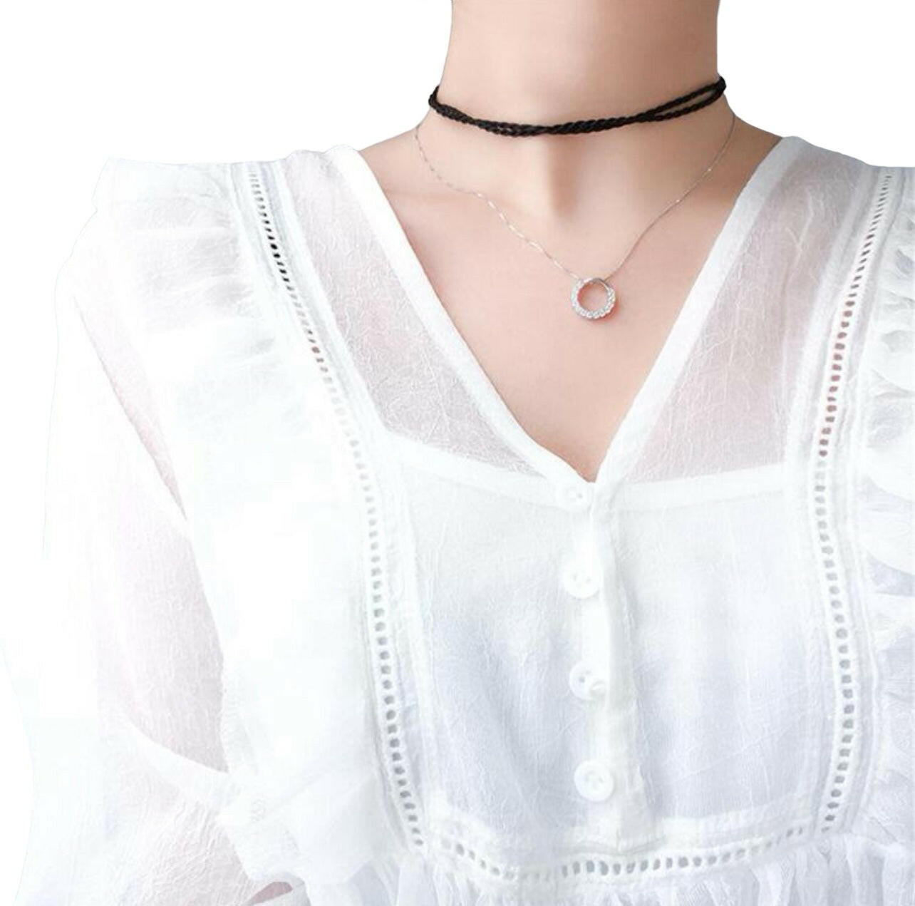 925 Sterling Silver Inlaid Circle Pendant Necklace