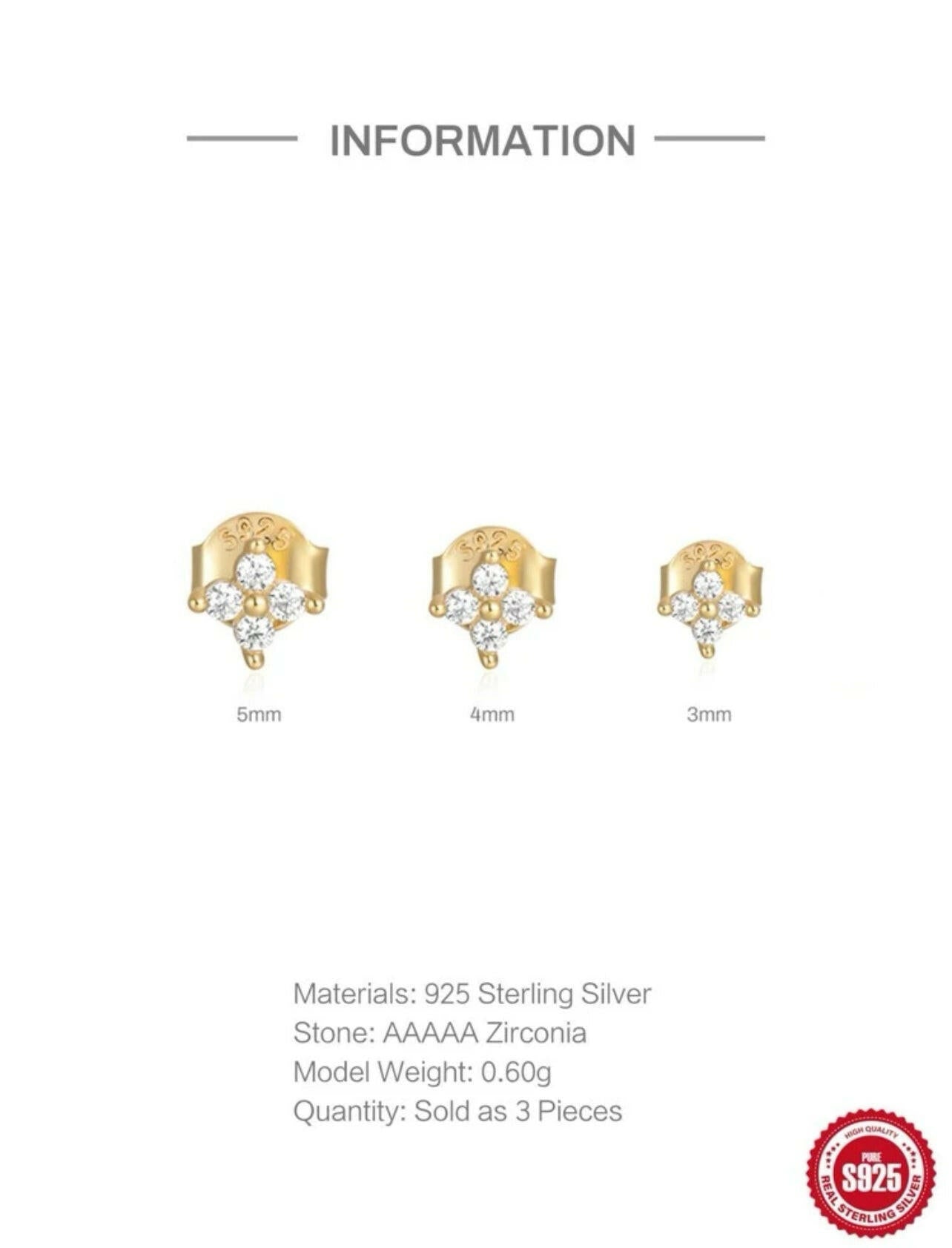 3pcs S925 Silver Flower CZ Hoop Earrings