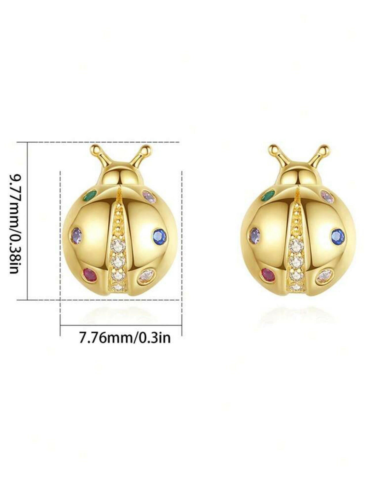 S925 Sterling Silver Gold-Plated Lucky Ladybug Stud Earrings