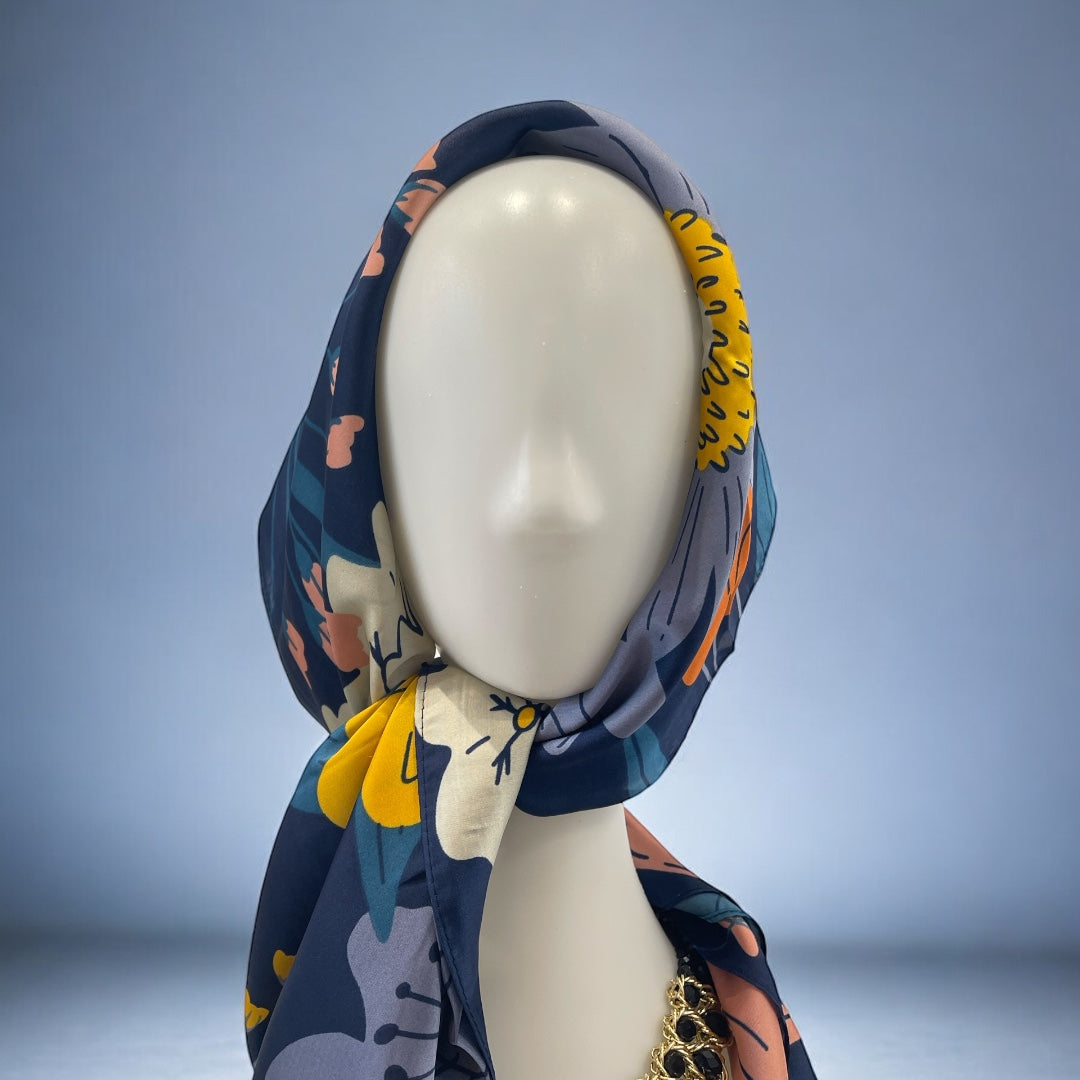 Blue Floral Printed Scarf