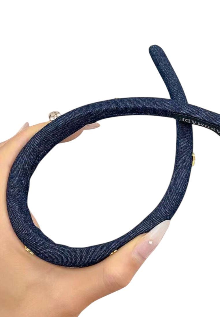 2Pcs Girls Denim Blue Sponged Headband With Bow Trim