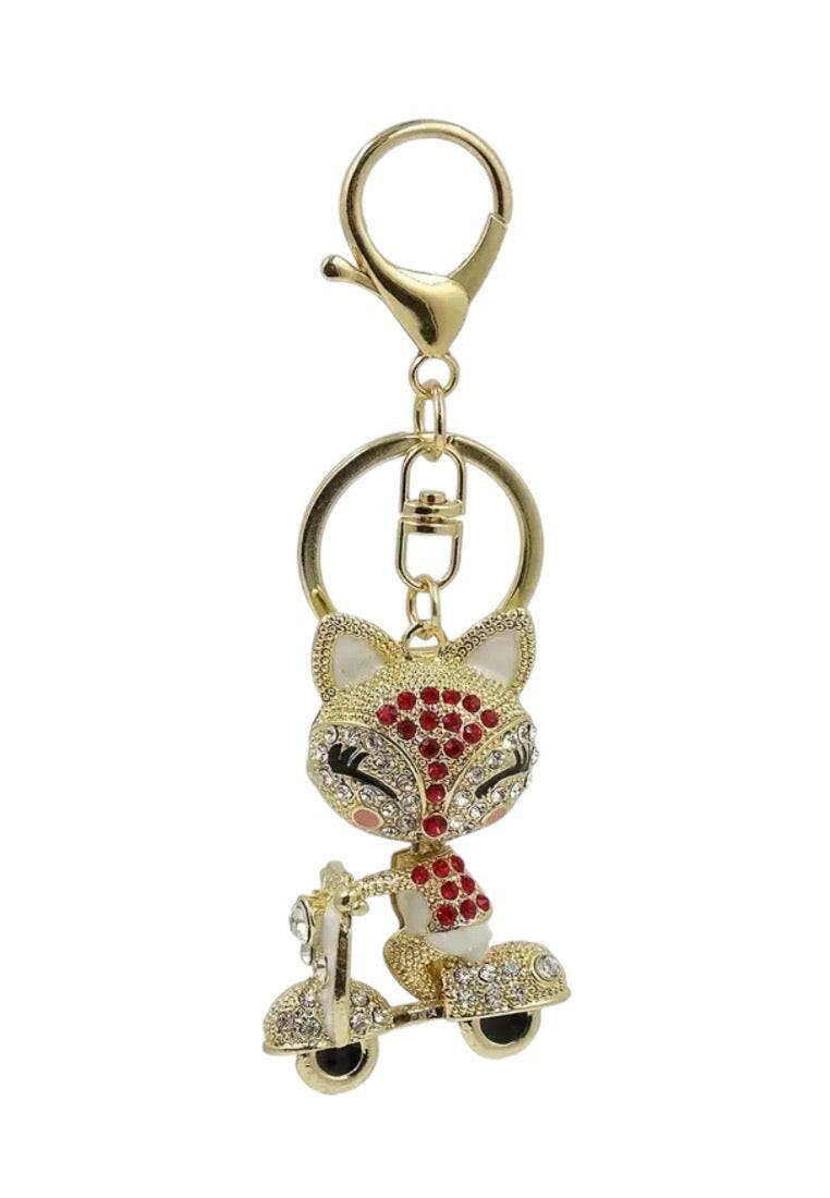 Red Chic Fox On Bike Keychain