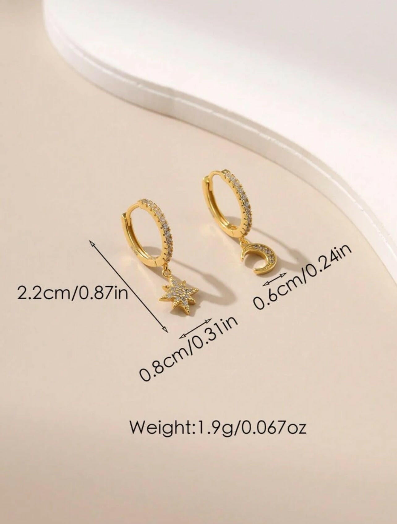 925 Silver Asymmetrical Star & Moon Earrings