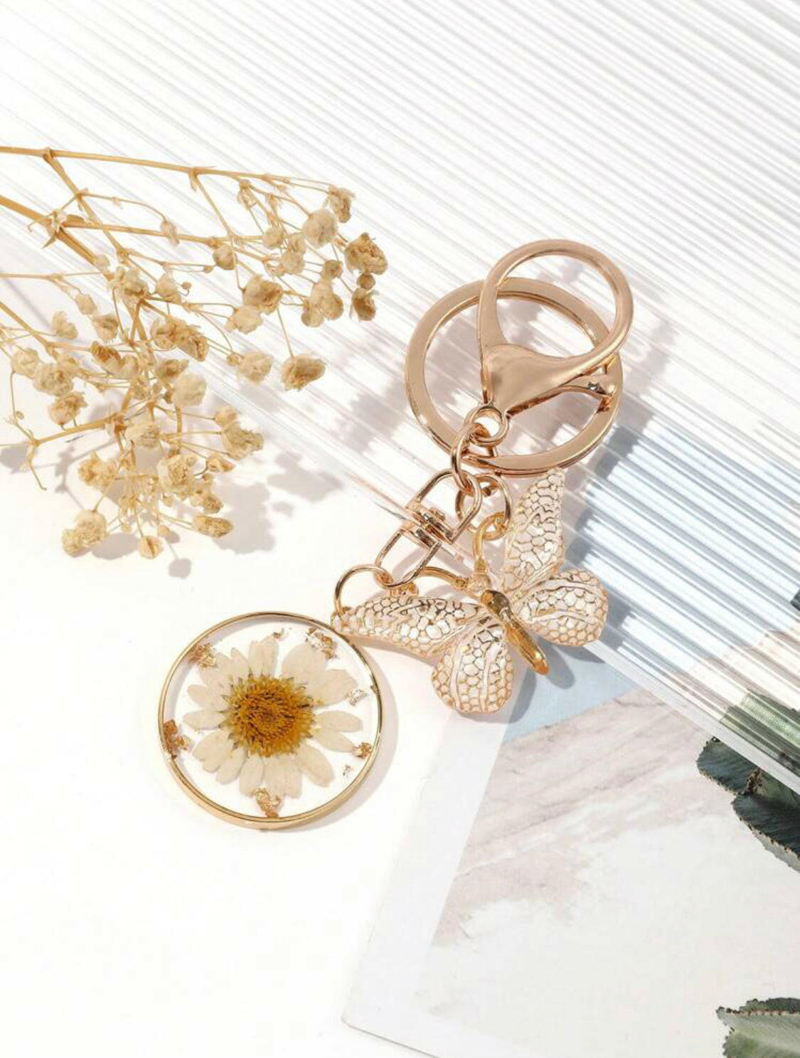 Daisy & Butterfly Keychain Pendant