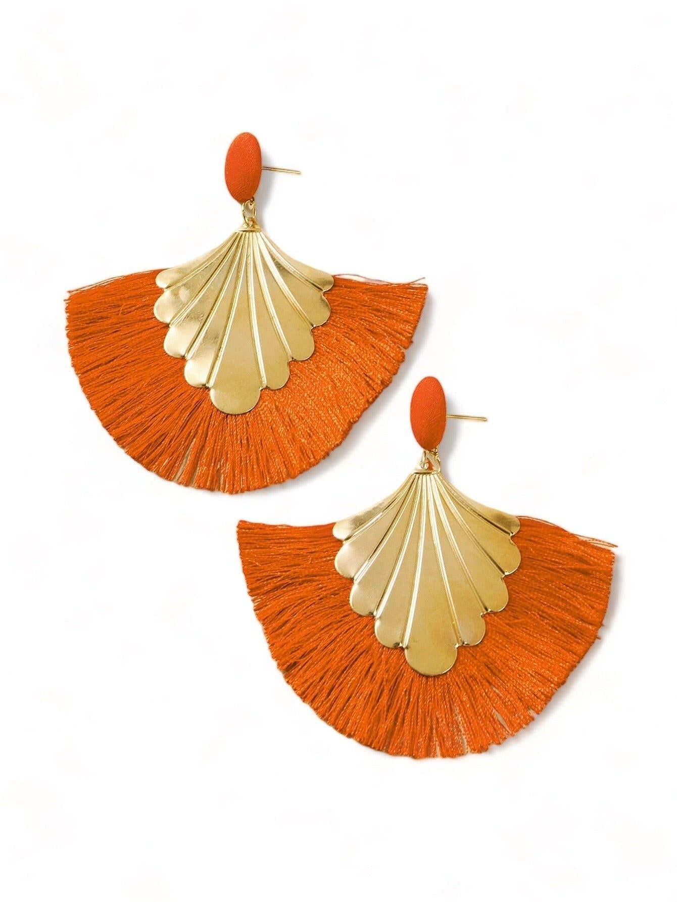 Orange Fan Tassel Earrings
