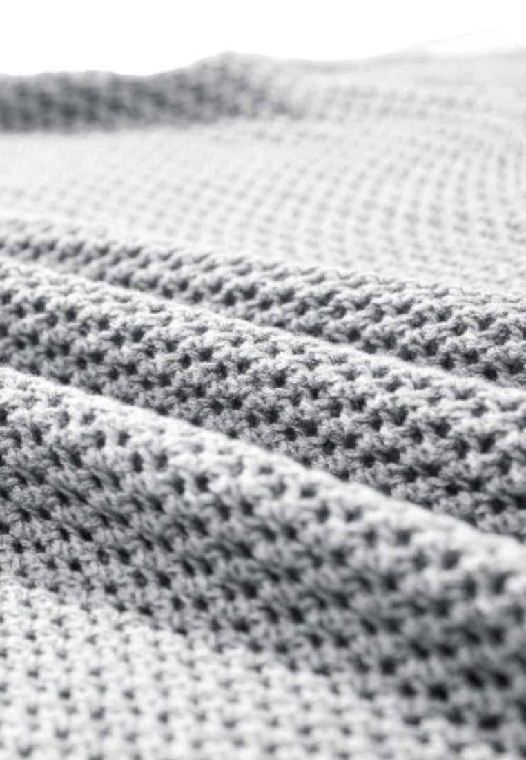 Light Grey Big Flower Hollowed Knit Drop Shoulder Sweater