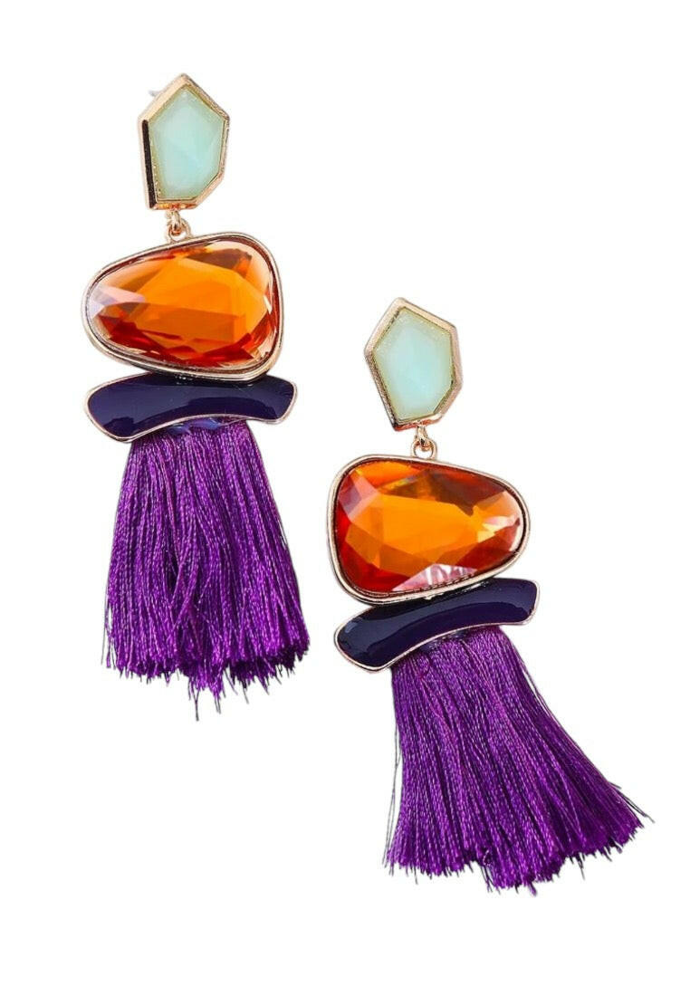 Purple Resin Tassel Earrings