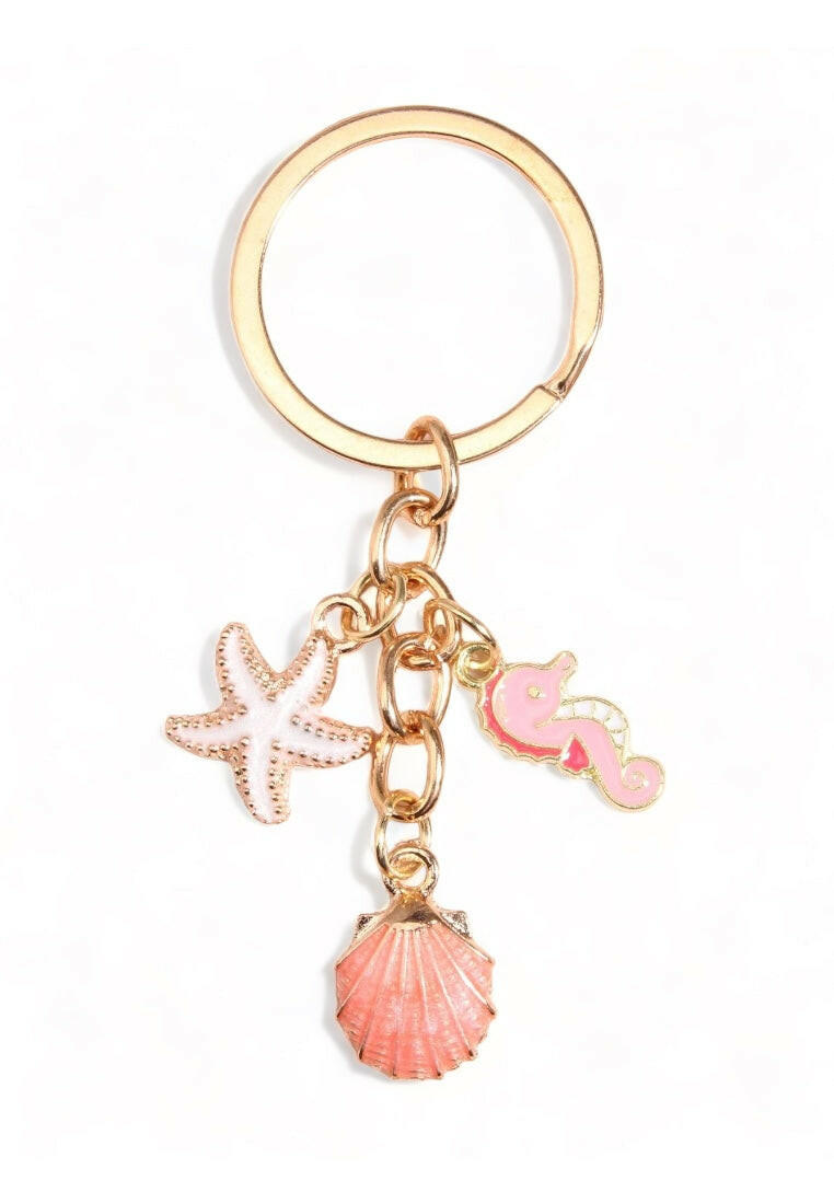 Pink Seashell and Starfish Decor Keychain