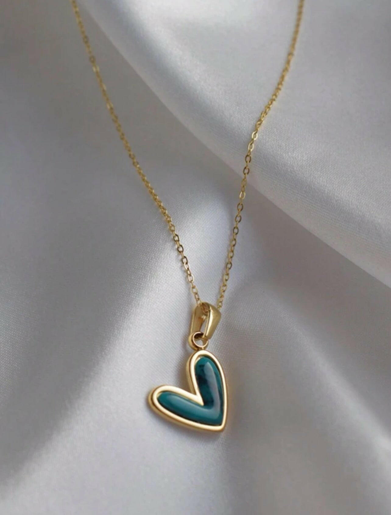 1pc Simple Stainless Steel Slanted Heart Shape Pendant Necklace
