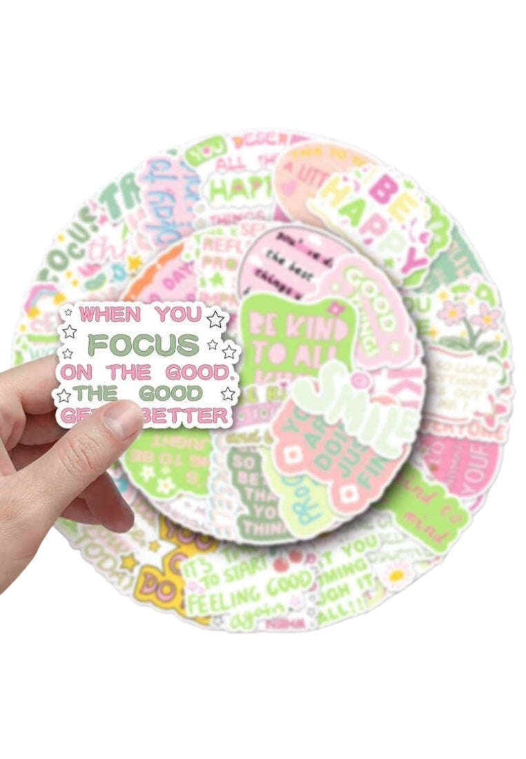 50pcs Pink And Green Danish Motivational Text Sticker