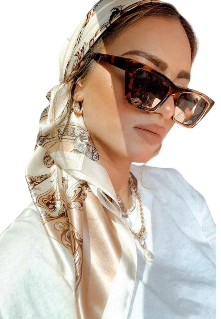 Beige Vintage Printed Bandana Scarf