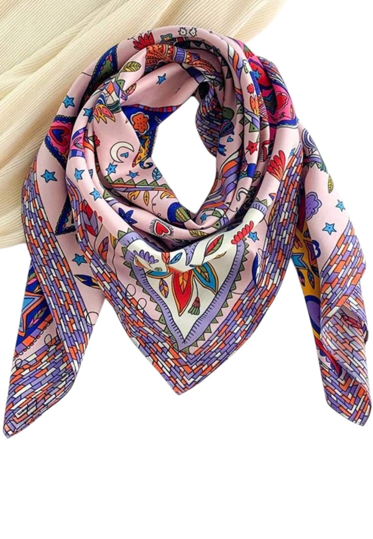Pink Paisley Pattern Printed Satin Bandana Square Scarf