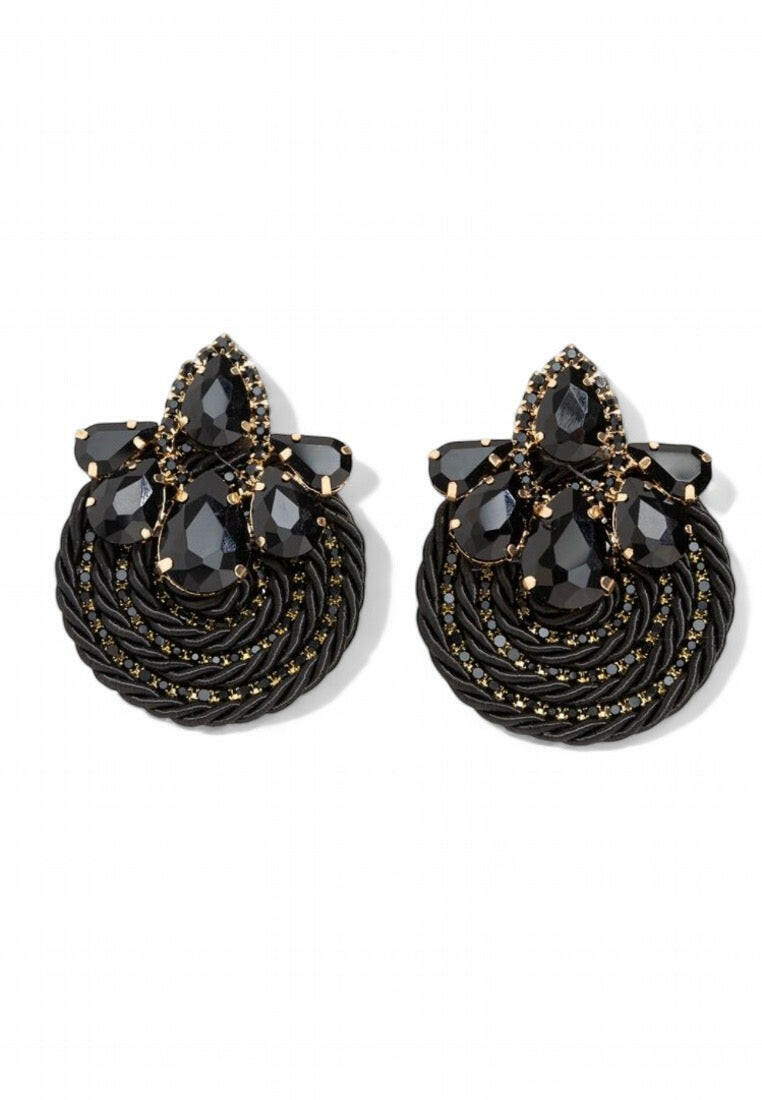 Black Rhinestone Decor Stud Earrings