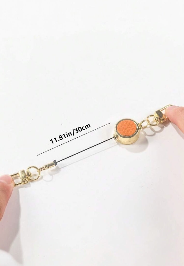 Golden Metal Double Hook Retractable Keychain