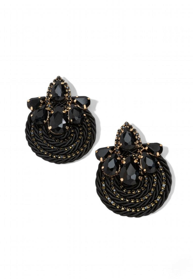 Black Rhinestone Decor Stud Earrings