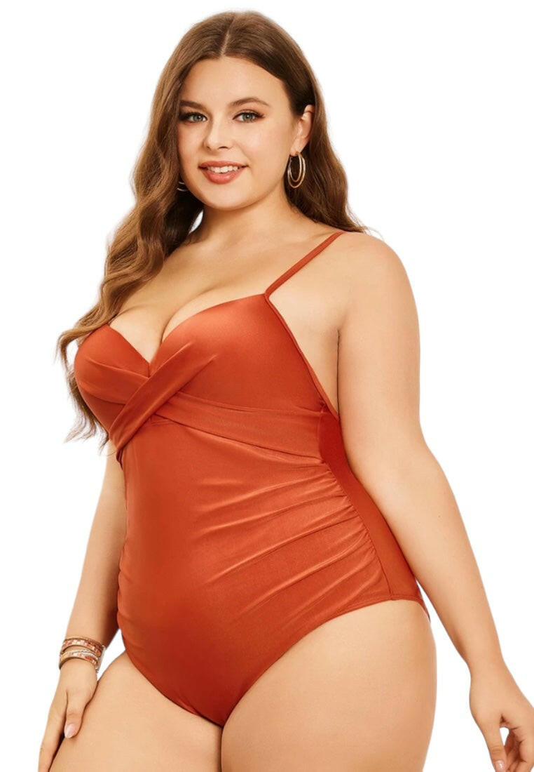 Plus Size Ruched Wrap Cross Swimwear