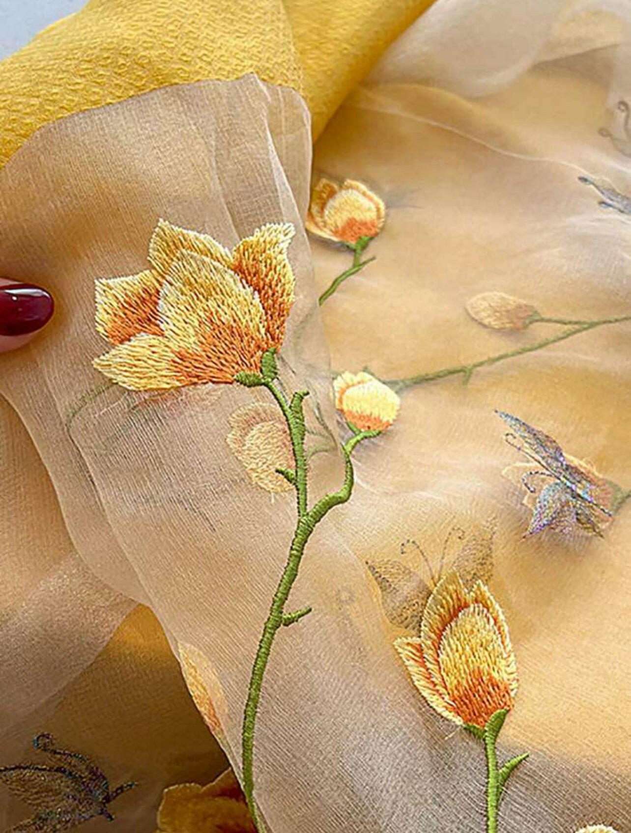 Yellow Floral Embroidery Scarf