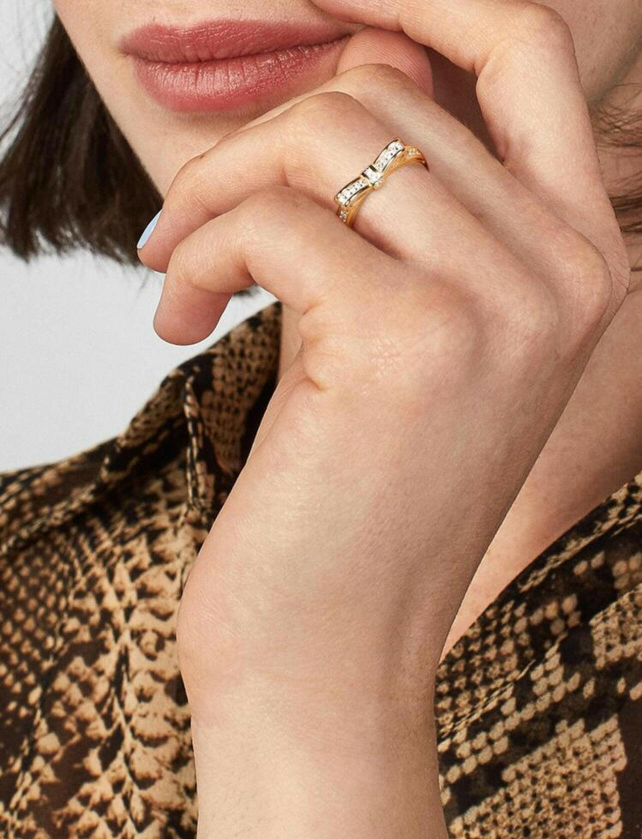 Cubic Zirconia Bow 925 Sterling Silver 14k Gold-Plated Ring