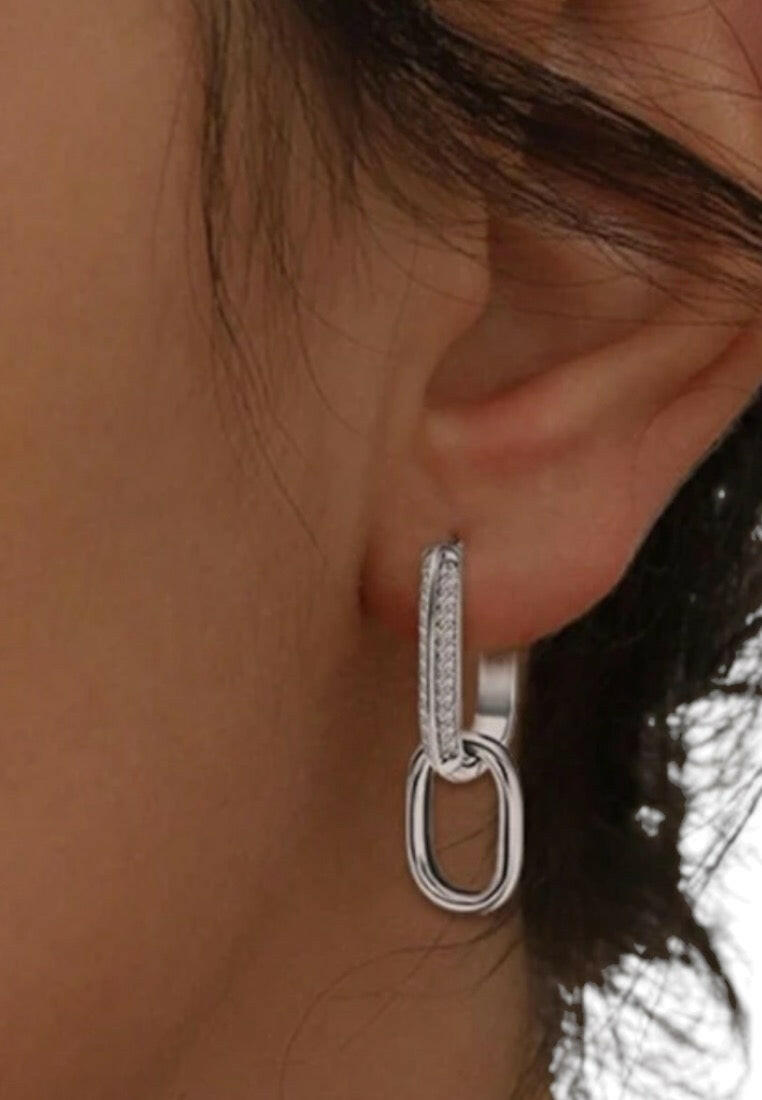 925 Sterling Silver Cubic Zirconia Oval Earrings