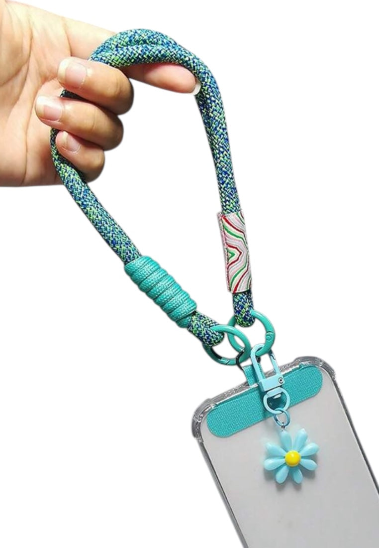 Blue Woven Strap And Daisy Details Wristband Phone Lanyard