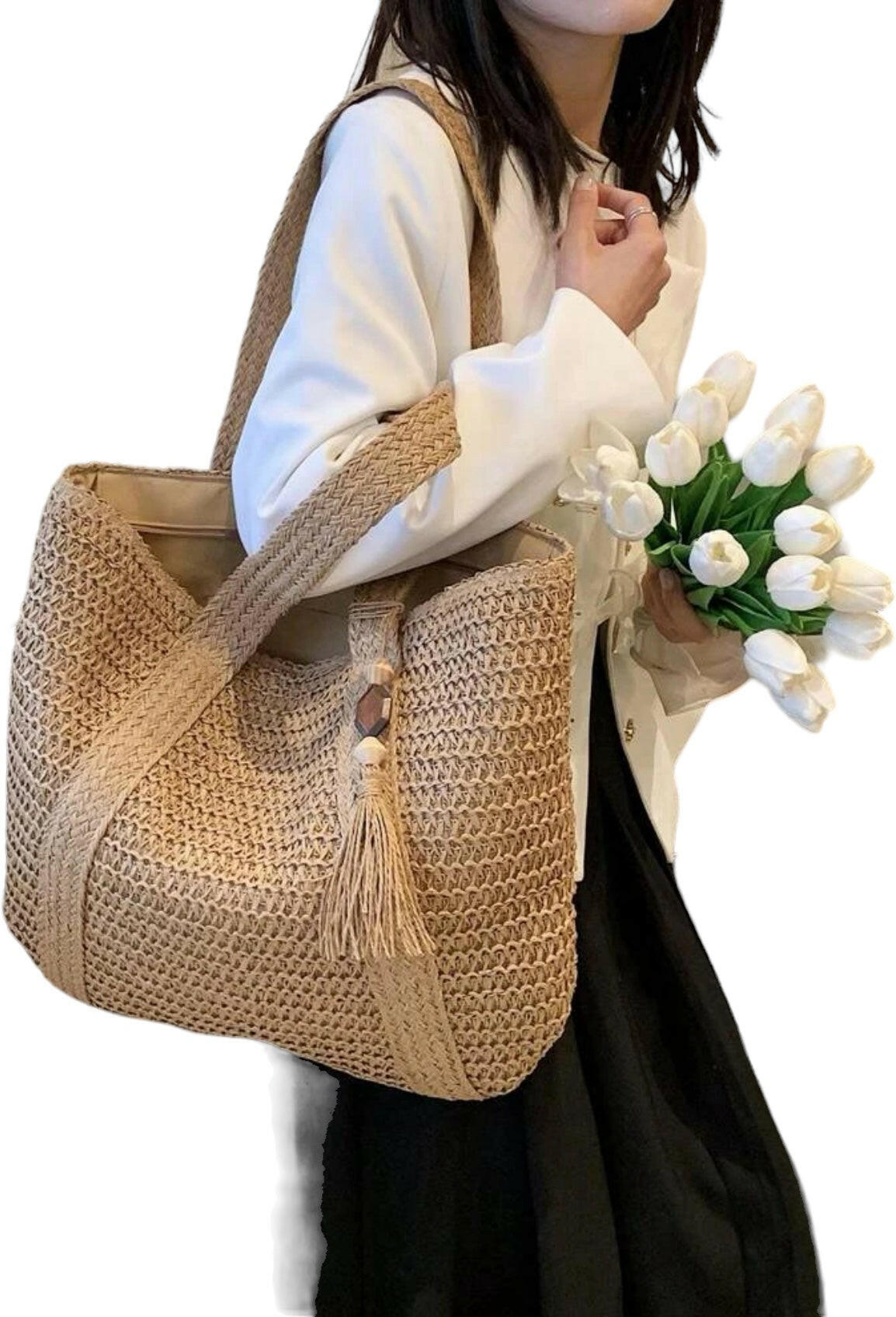 Tassel Decor Straw Bag
