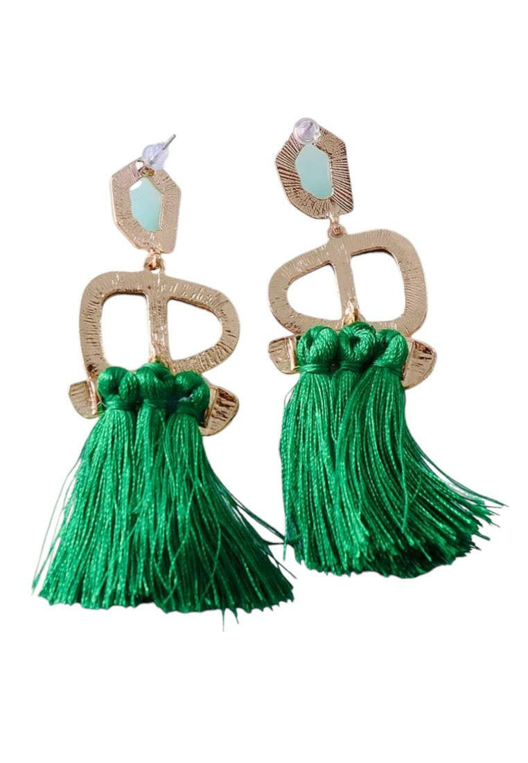 Green Tassel Decor Drop Earrings