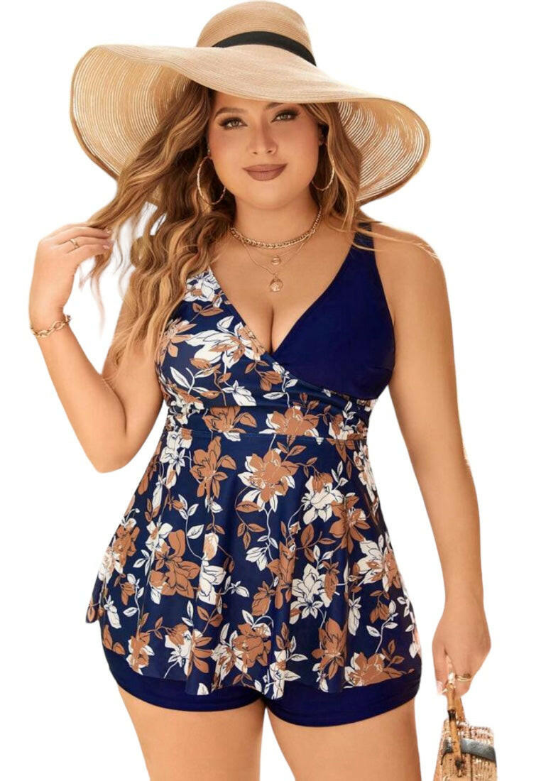 Plus Size Plant Print  Swimwear
