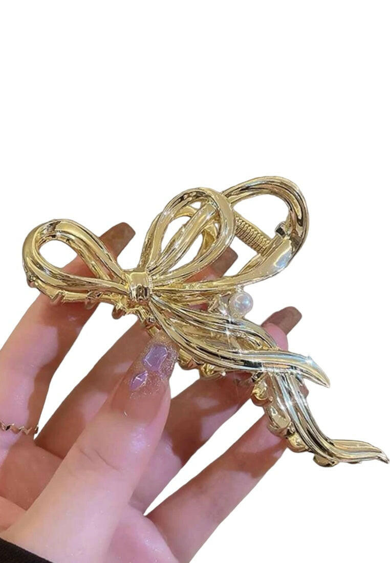 Bow & Faux Pearl Design Hair Claw
