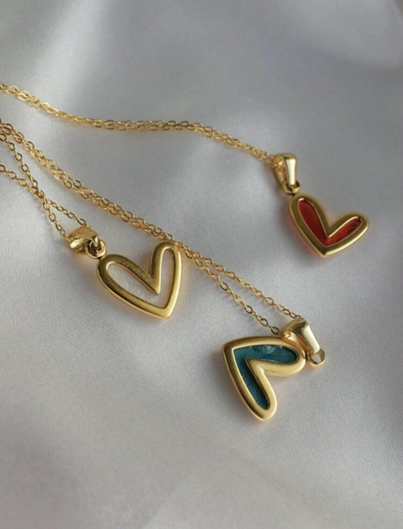 1pc Simple Stainless Steel Slanted Heart Shape Pendant Necklace