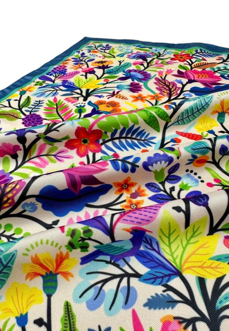 Florals And Birds Print Square Scarf Bandana