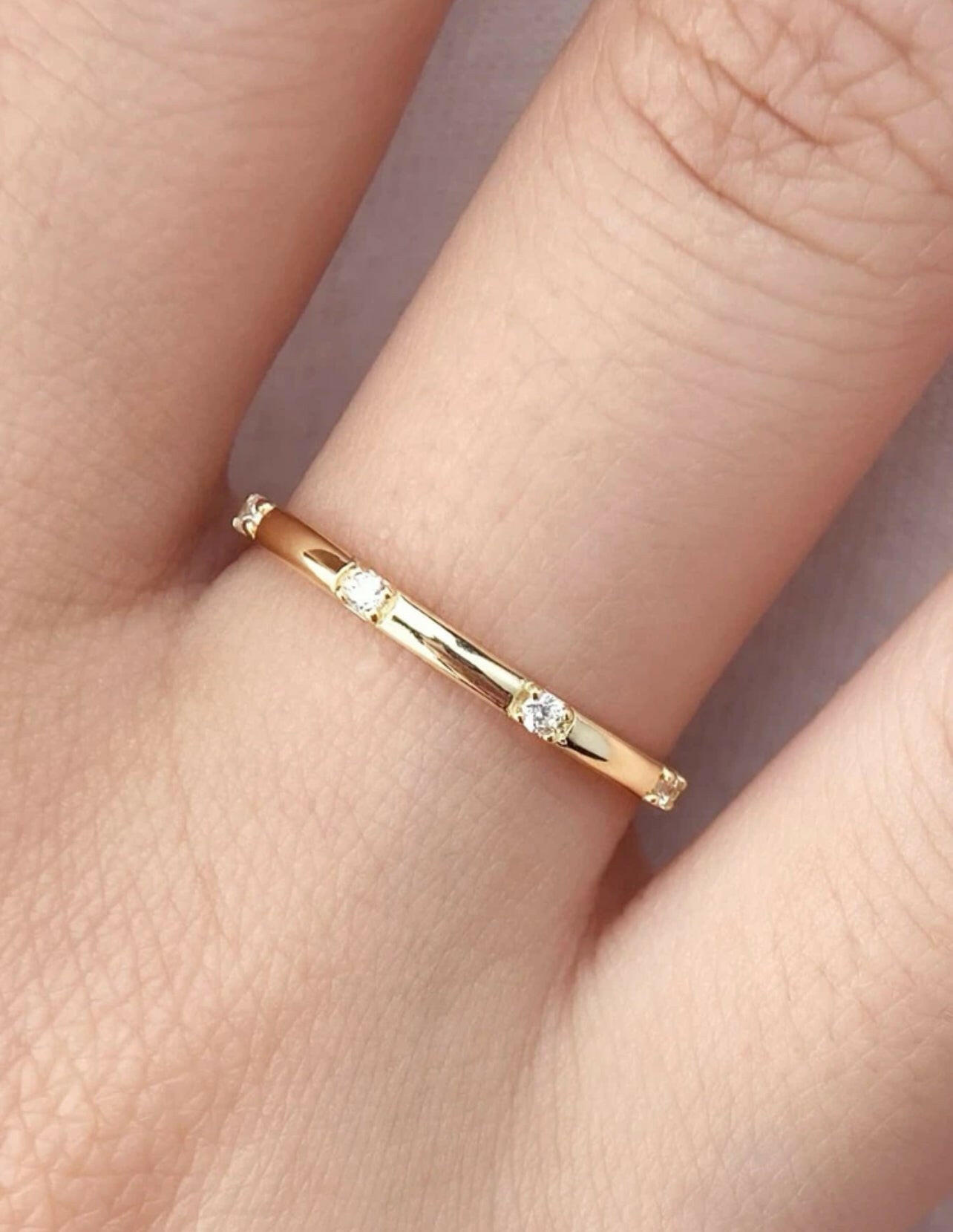 925 Silver Gold-plated Small White Cubic Zirconia Ring