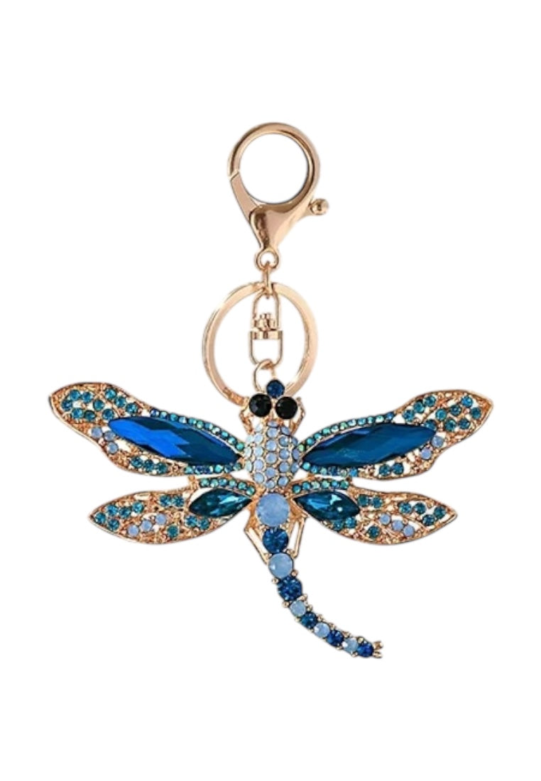 Blue Rhinestone Inlaid Hollow Dragonfly Keychain