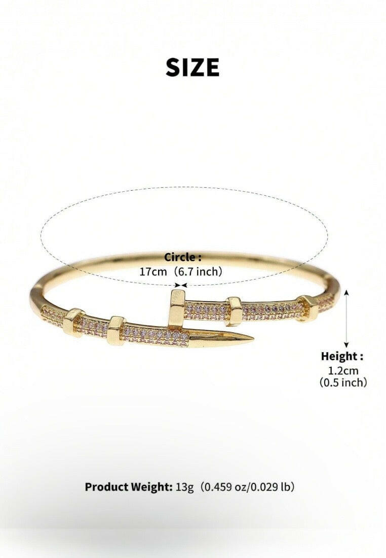 Micro-Inlaid Zirconia Rivet Open Cuff Bracelet