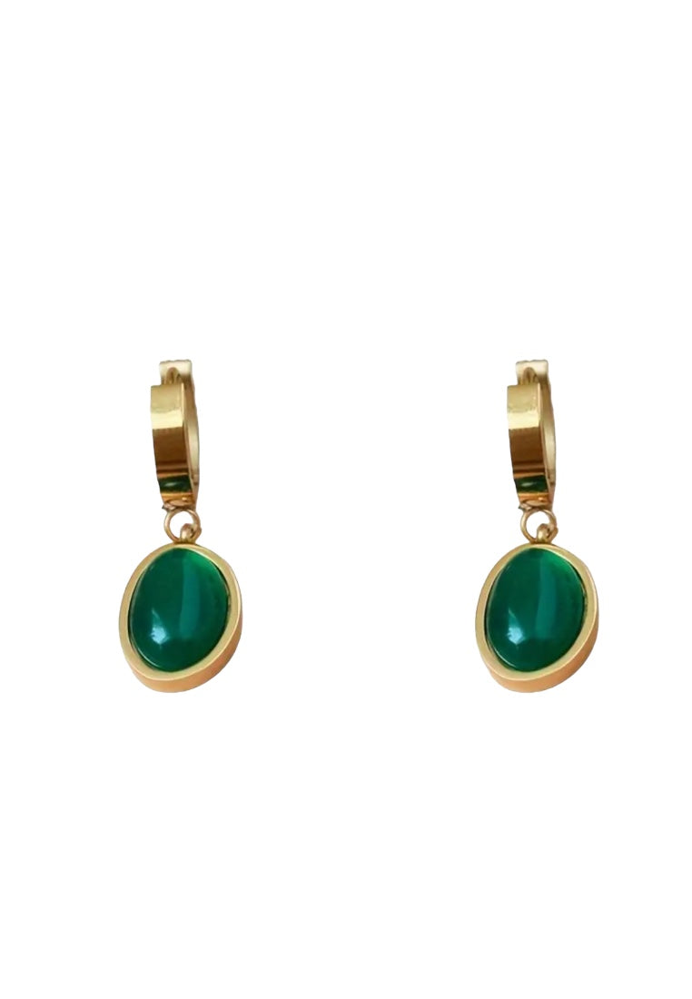 Retro Green Artificial Gem Oval  Earrings