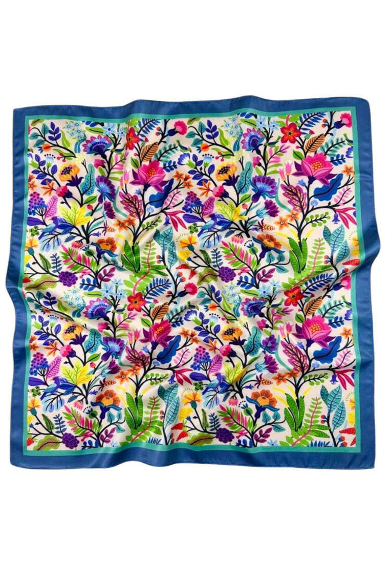 Florals And Birds Print Square Scarf Bandana