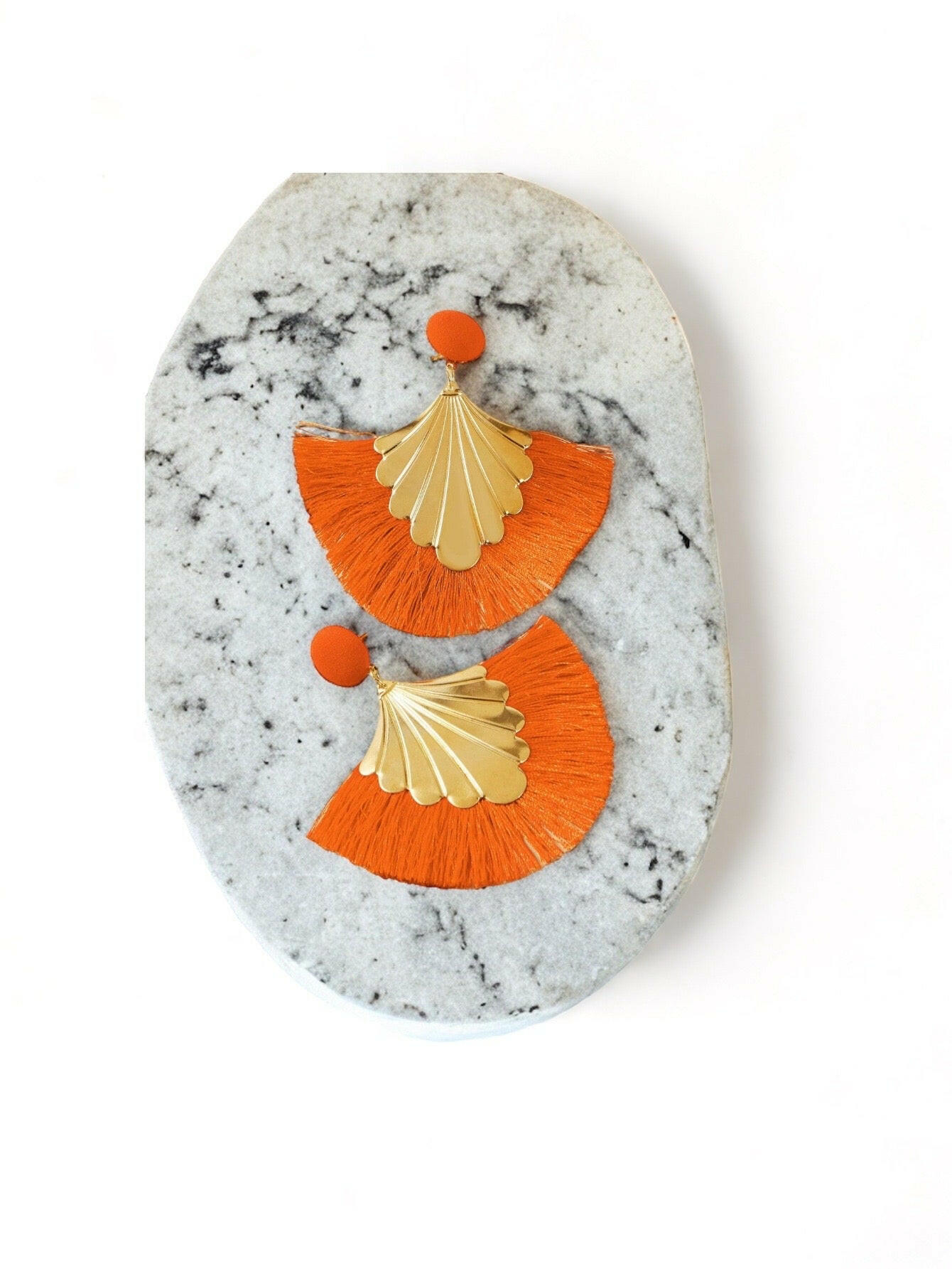 Orange Fan Tassel Earrings