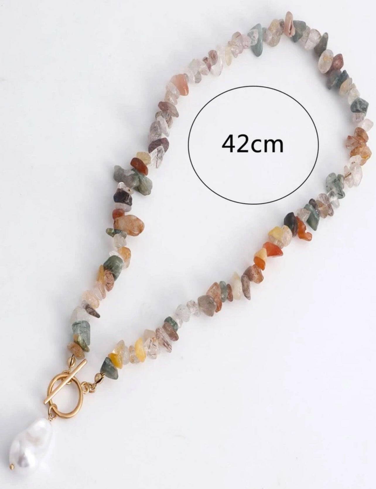 Faux Pearl Charm Stone Beaded Necklace