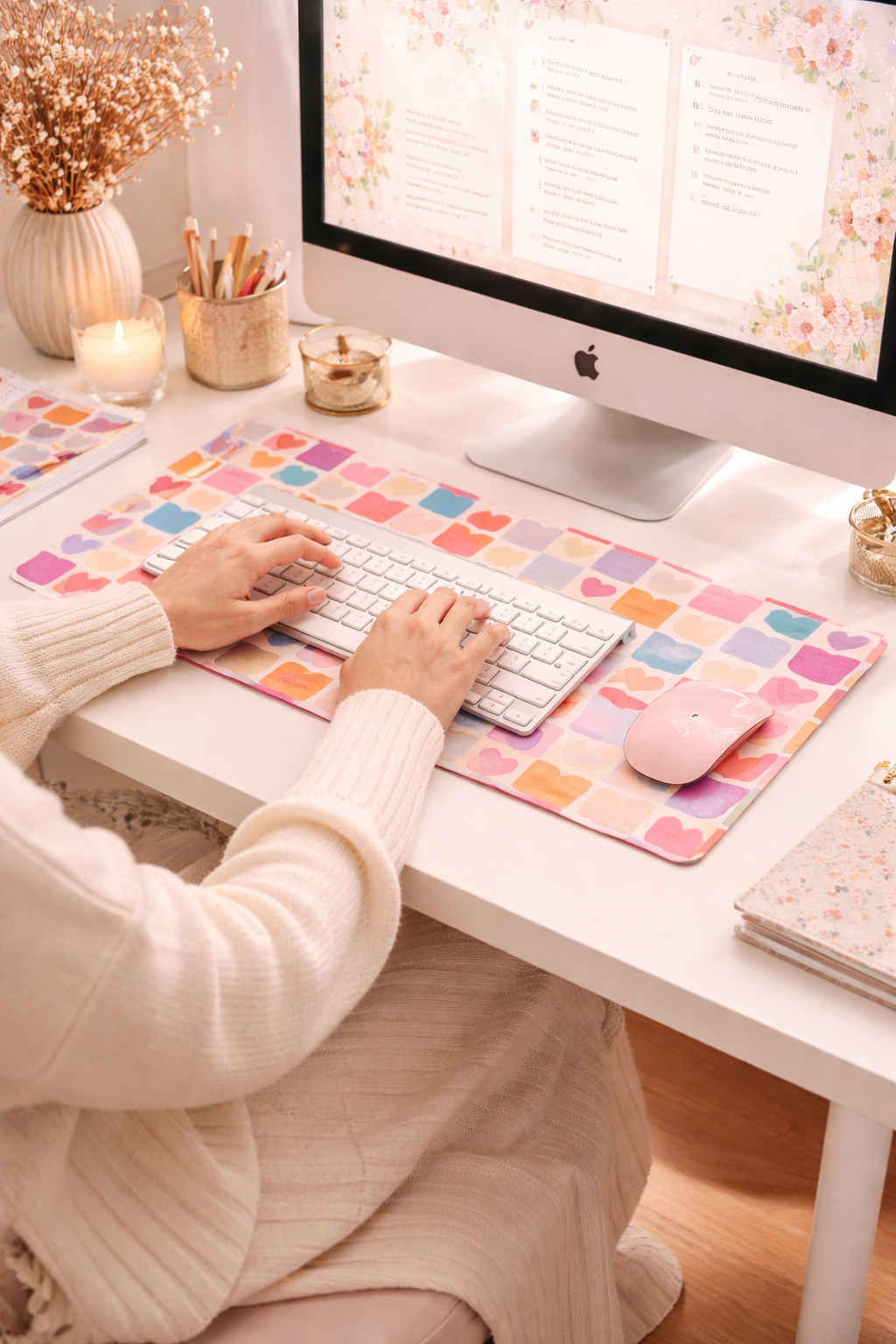 Heart Grid Desk Mat