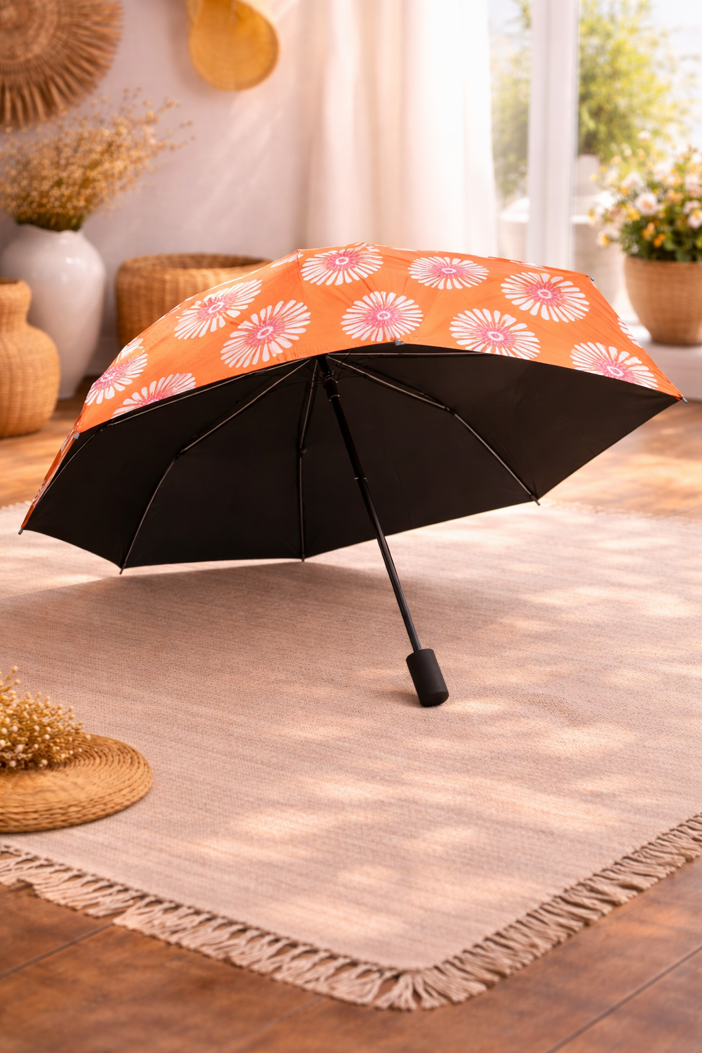 Orange Floral Pattern Umbrella
