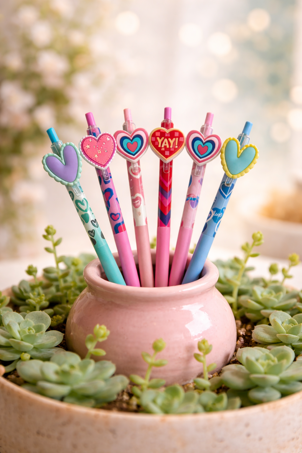 6pcs Heart-Shaped Black Gel Pens