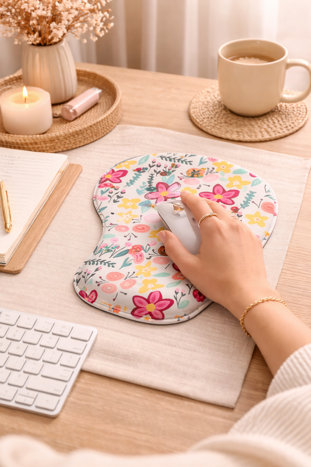 White Floral Mouse Pad