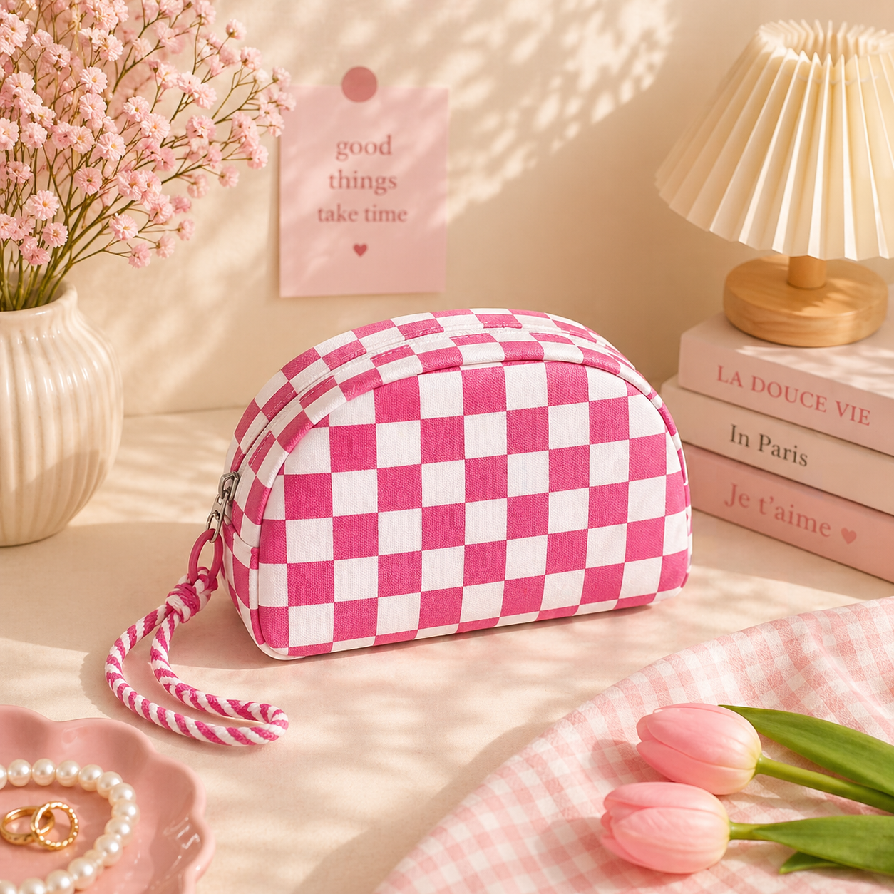 Checkered Pattern Pouch
