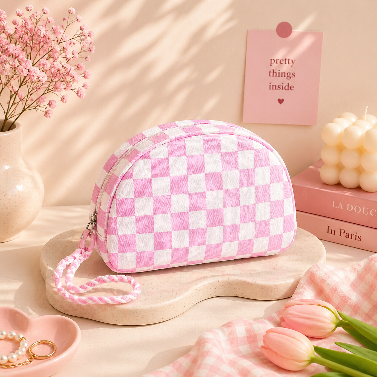 Checkered Pattern Pouch