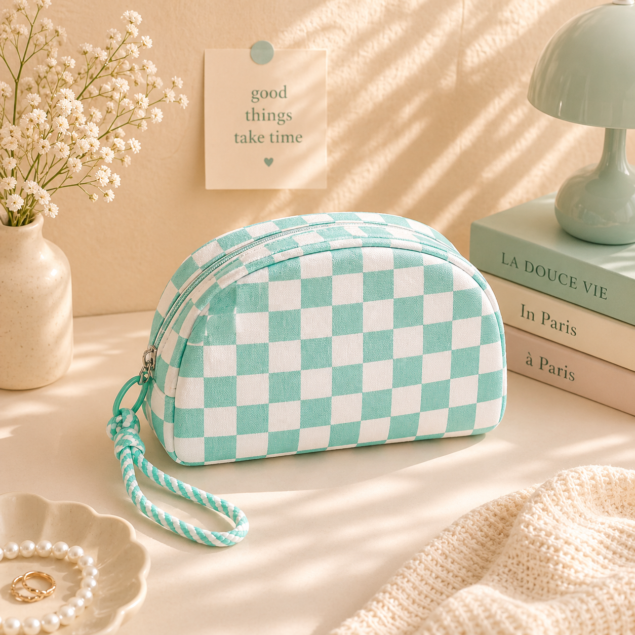 Checkered Pattern Pouch